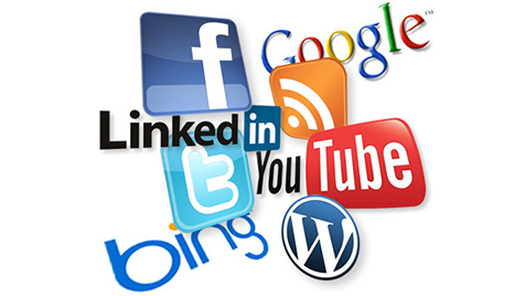 Alcuni dei social network e motori di ricerca più utilizzati al mondo: Facebook, Google, LinkedIn, YouTube, Twitter, Bing e Wordpress